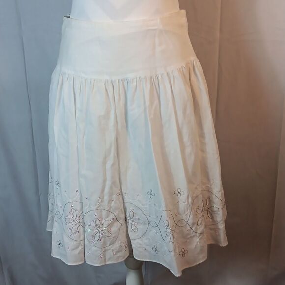 Candy Rain White Embroidered Sequin Skirt - Picture 1 of 7
